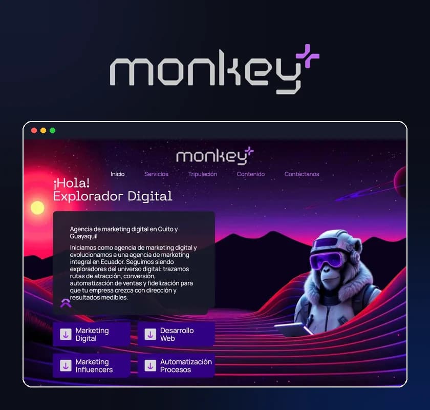 Logo y sitio web de Monkey Plus